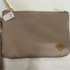 Kendra Scott Pebbled Leather Wristlet in Taupe with Gold Accent